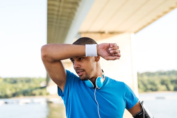 Sweaty man working out